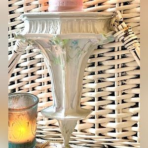 Vintage Hand Painted Elegant French Country Wall Shelf, Sage Green/Blue/Pink